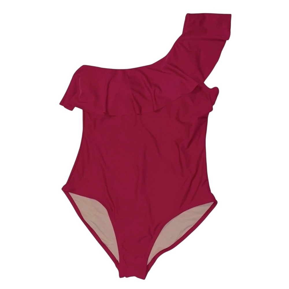 Kona Sol Pink One Shoulder Ruffled Swimsuit, NWT